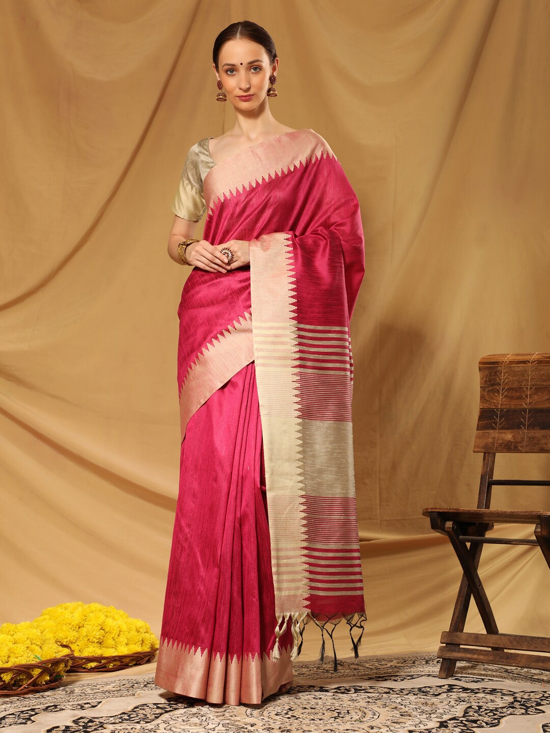 

Siya Fashion Zari Art Silk Bhagalpuri Saree, Pink