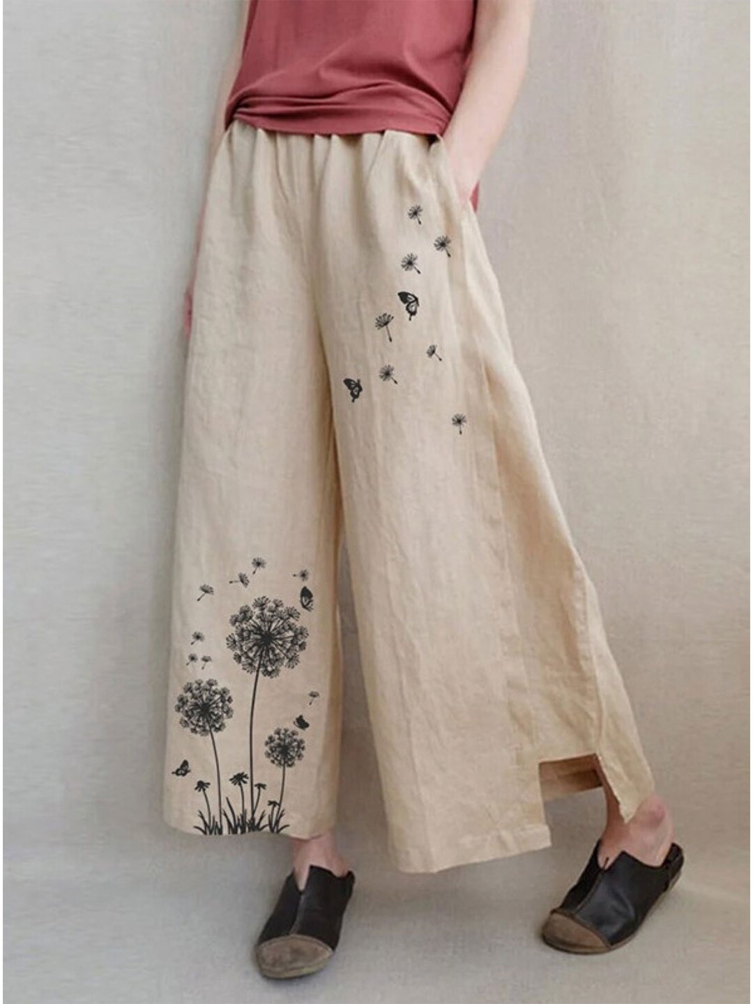 

StyleCast Khaki Floral Printed Flared Palazzos
