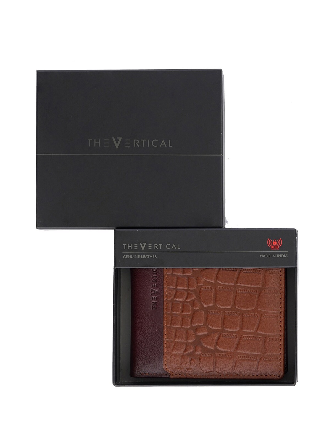 

THe VerTicaL Men Textured Leather Two Fold Wallet, Brown