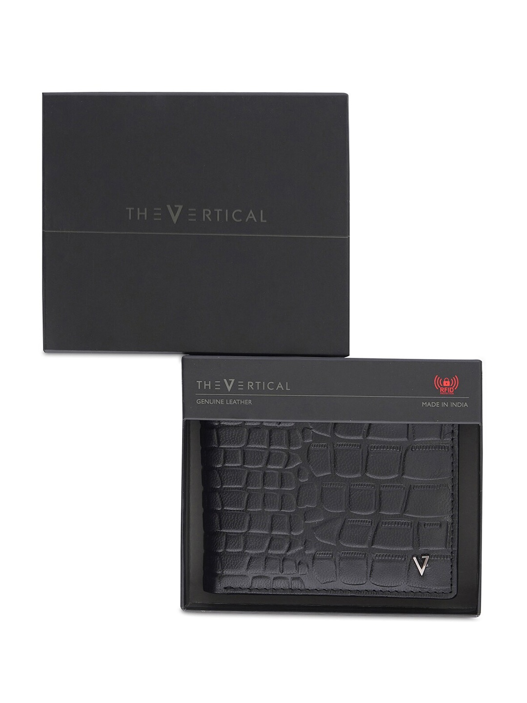 

THe VerTicaL Men Textured Leather Two Fold Wallet, Black