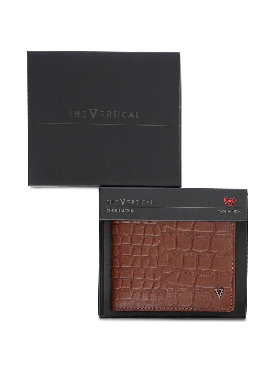 

THe VerTicaL Men Textured Leather Two Fold Wallet, Tan