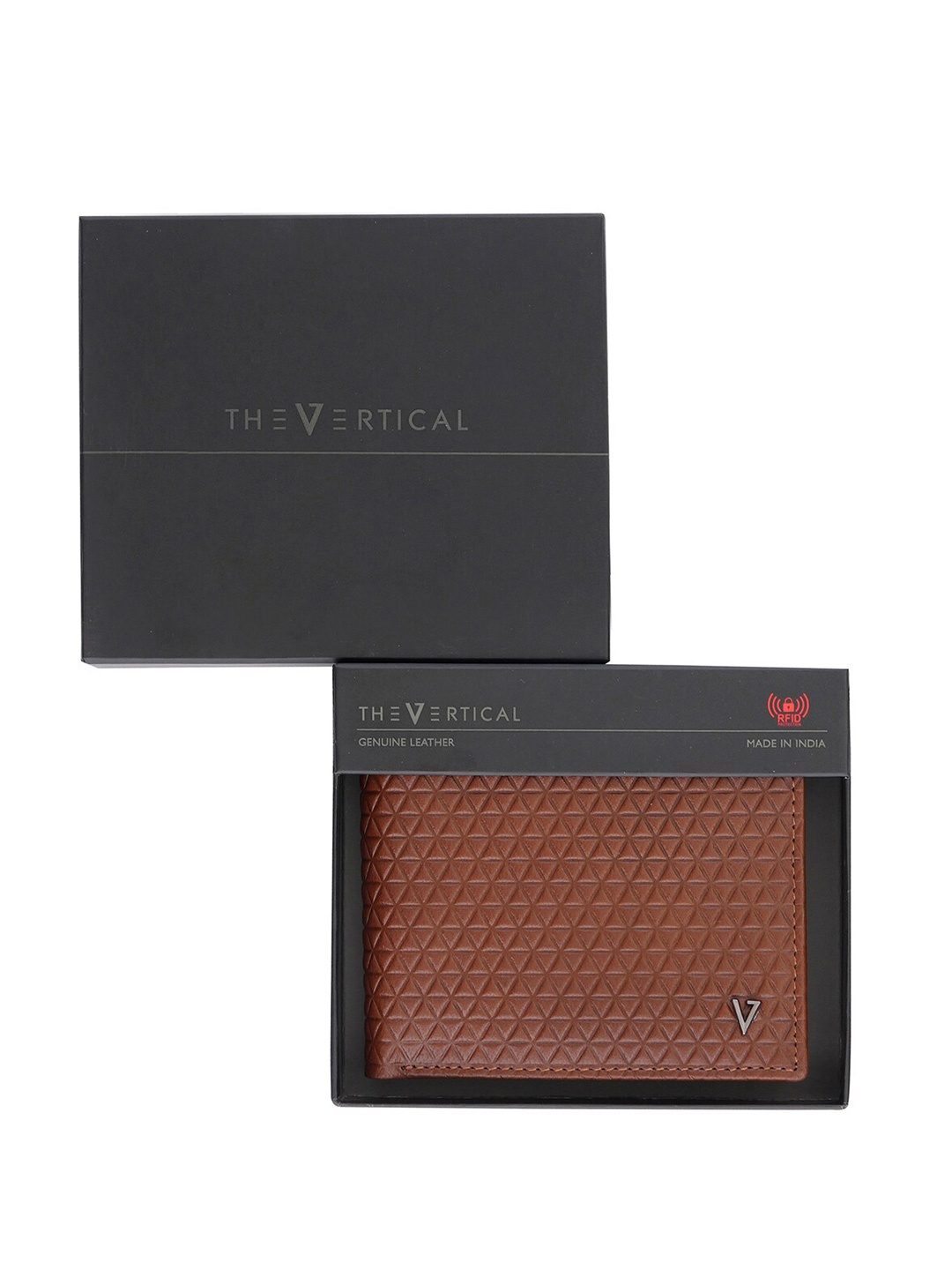 

THe VerTicaL Men Geometric Textured Leather Two Fold Wallet, Tan