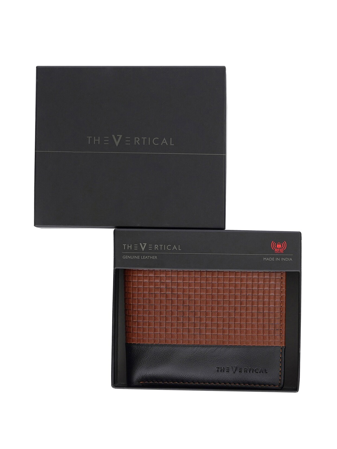 

THe VerTicaL Men Geometric Textured Leather Two Fold Wallet, Tan