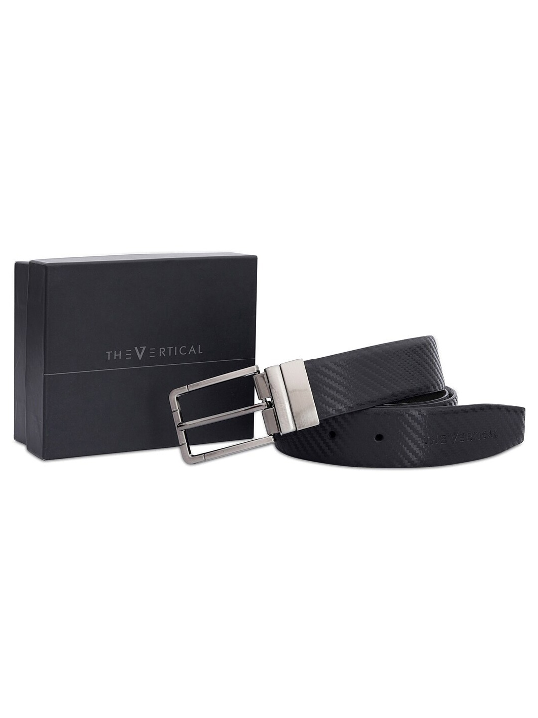 

THe VerTicaL Men Textured Genuine Leather Reversible Formal Belt, Black