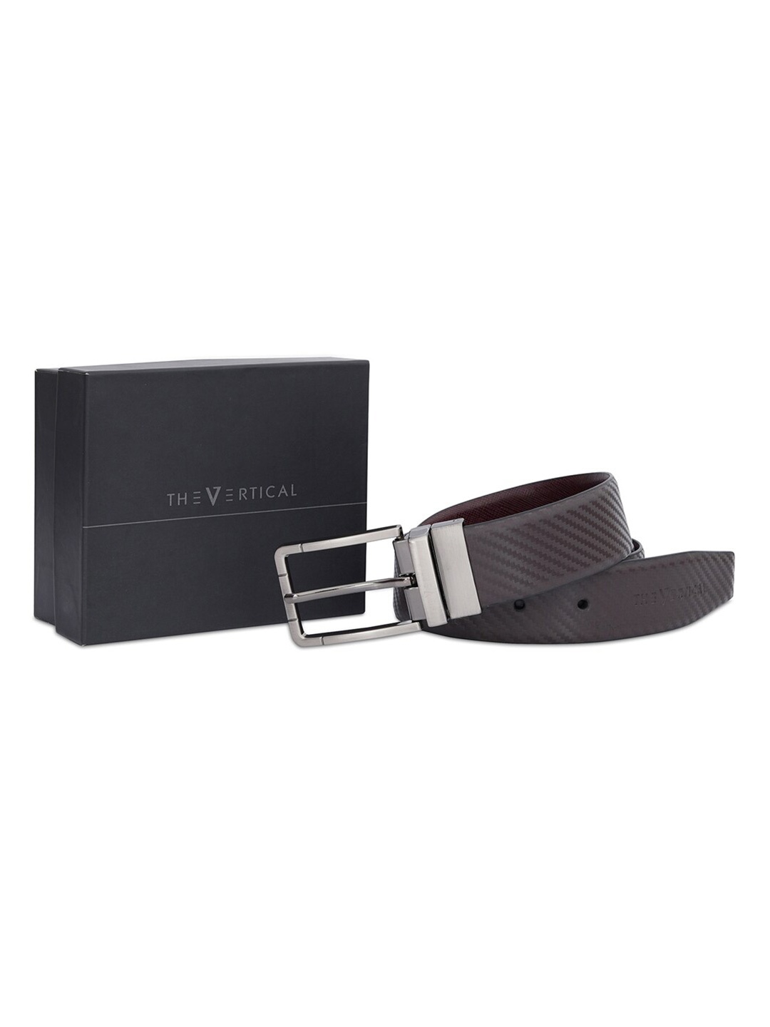 

THe VerTicaL Men Textured Genuine Leather Reversible Formal Belt, Navy blue