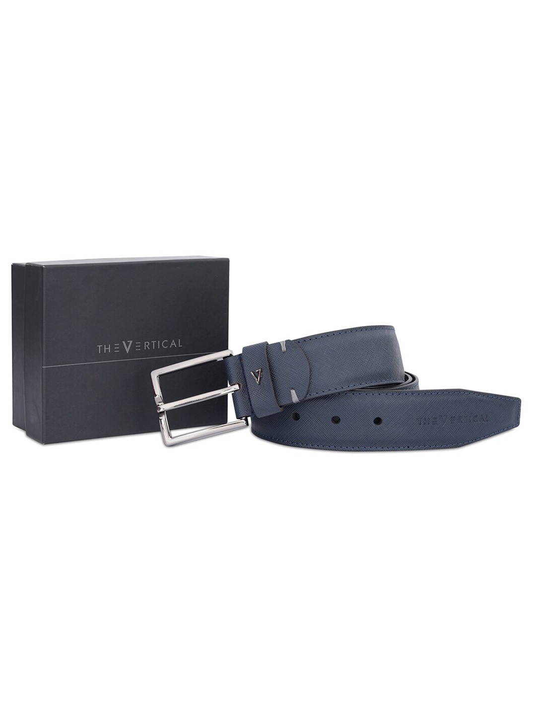 

THe VerTicaL Men Textured Genuine Leather Formal Belt, Navy blue