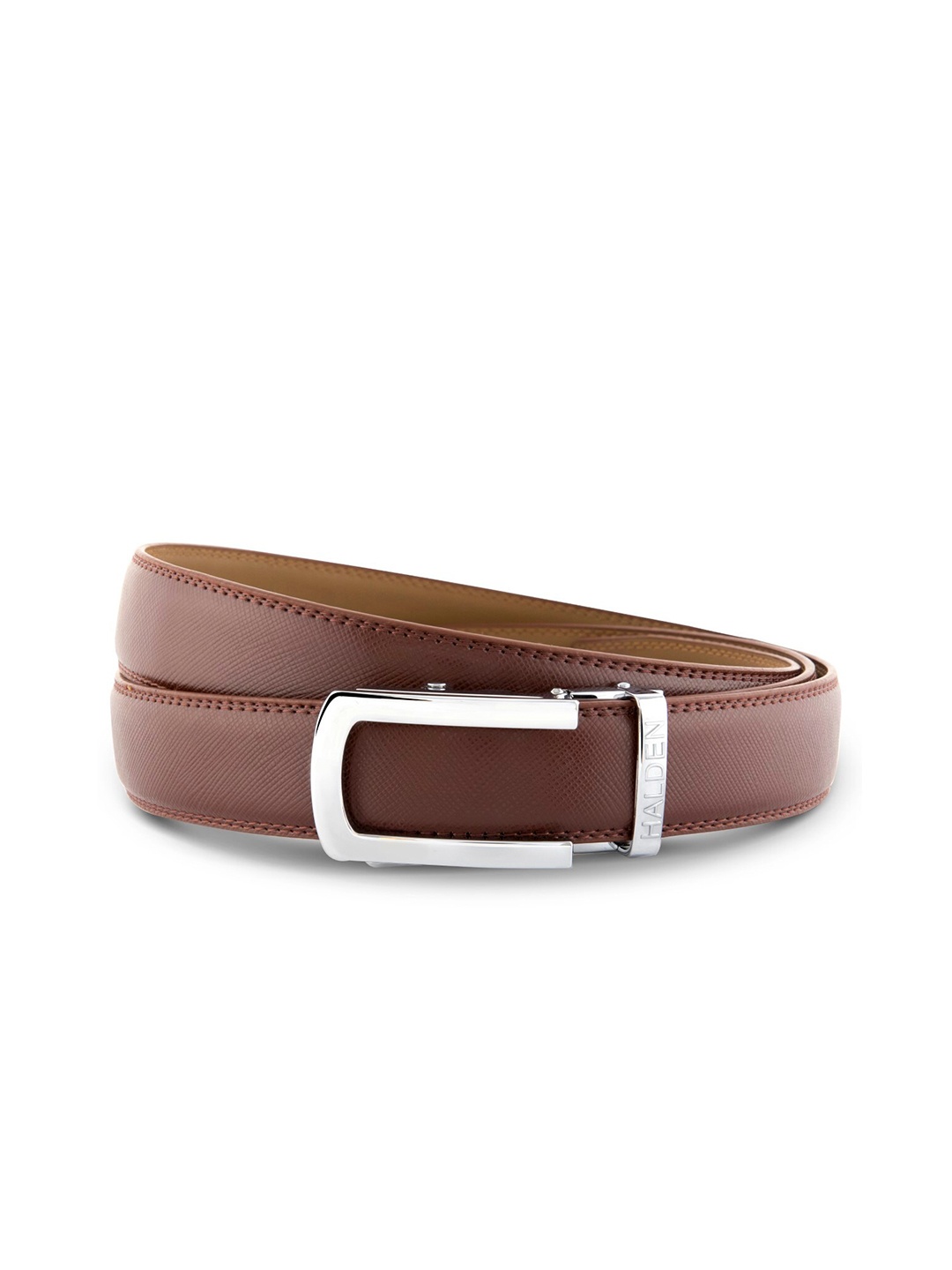 

HALDEN Men Textured Leather Belt, Silver