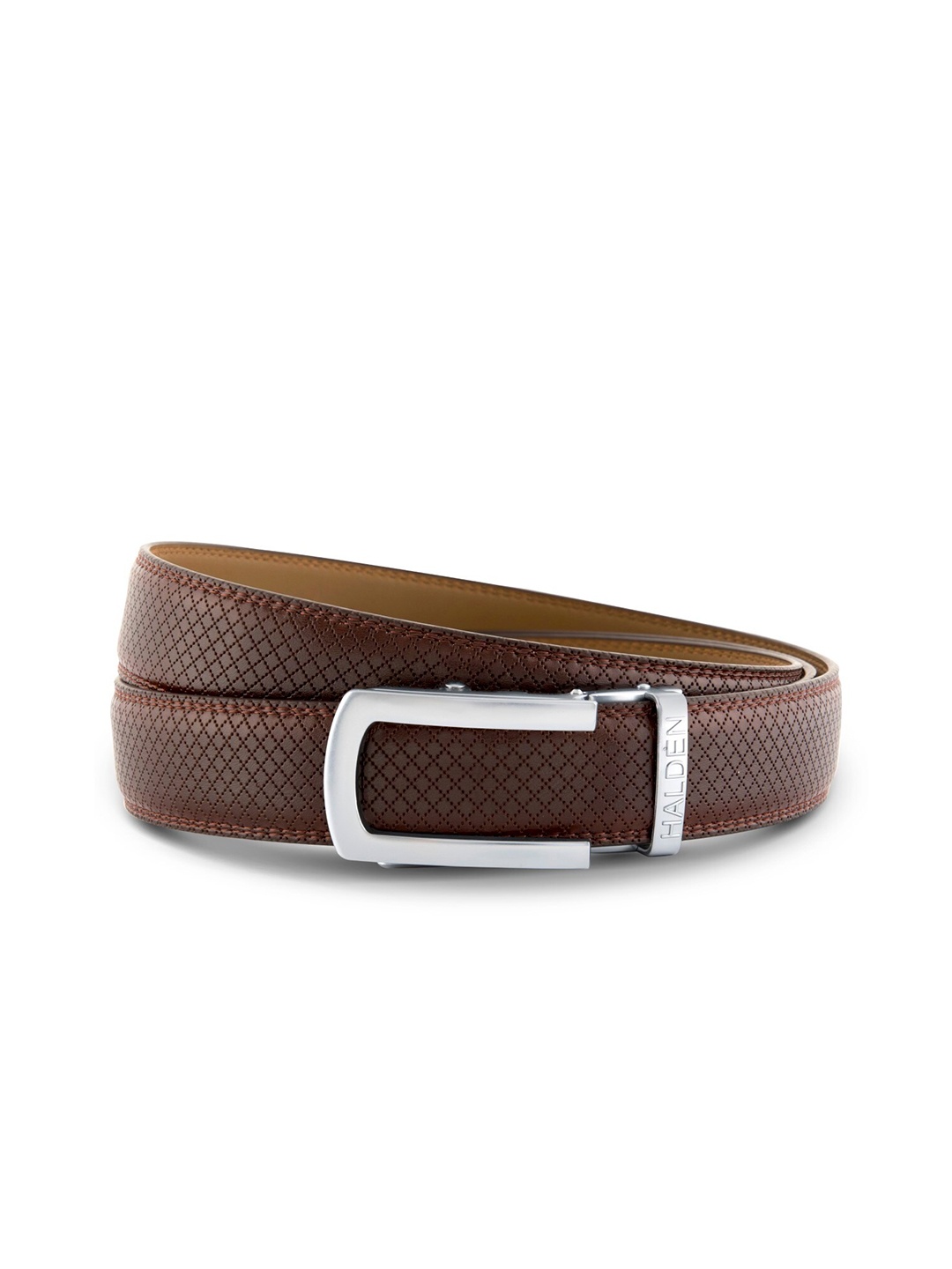 

HALDEN Men Textured Leather Belt, Silver