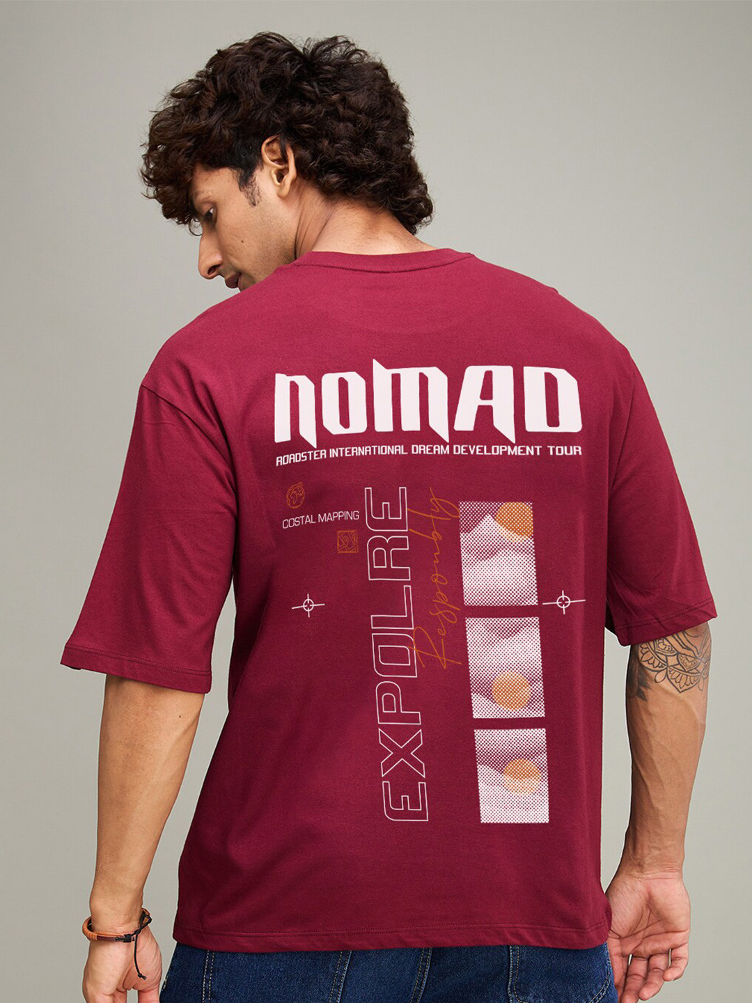 

The Roadster Lifestyle Co. Maroon Typography Printed Cotton Oversized T-Shirt