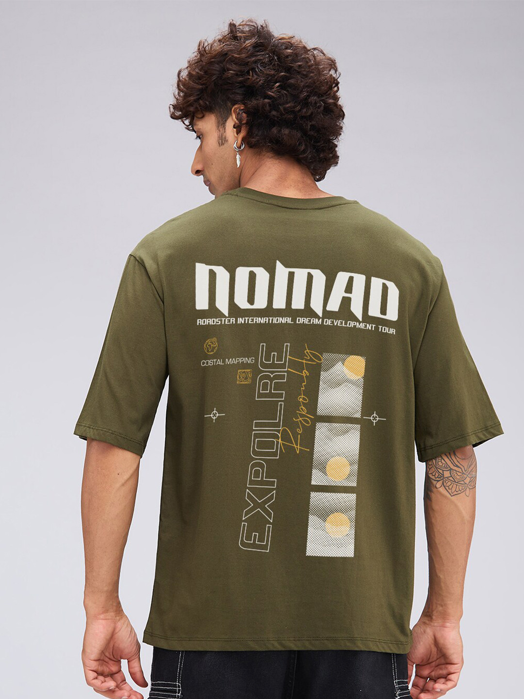 

The Roadster Lifestyle Co. Olive Green Typography Printed Cotton Oversized T-Shirt