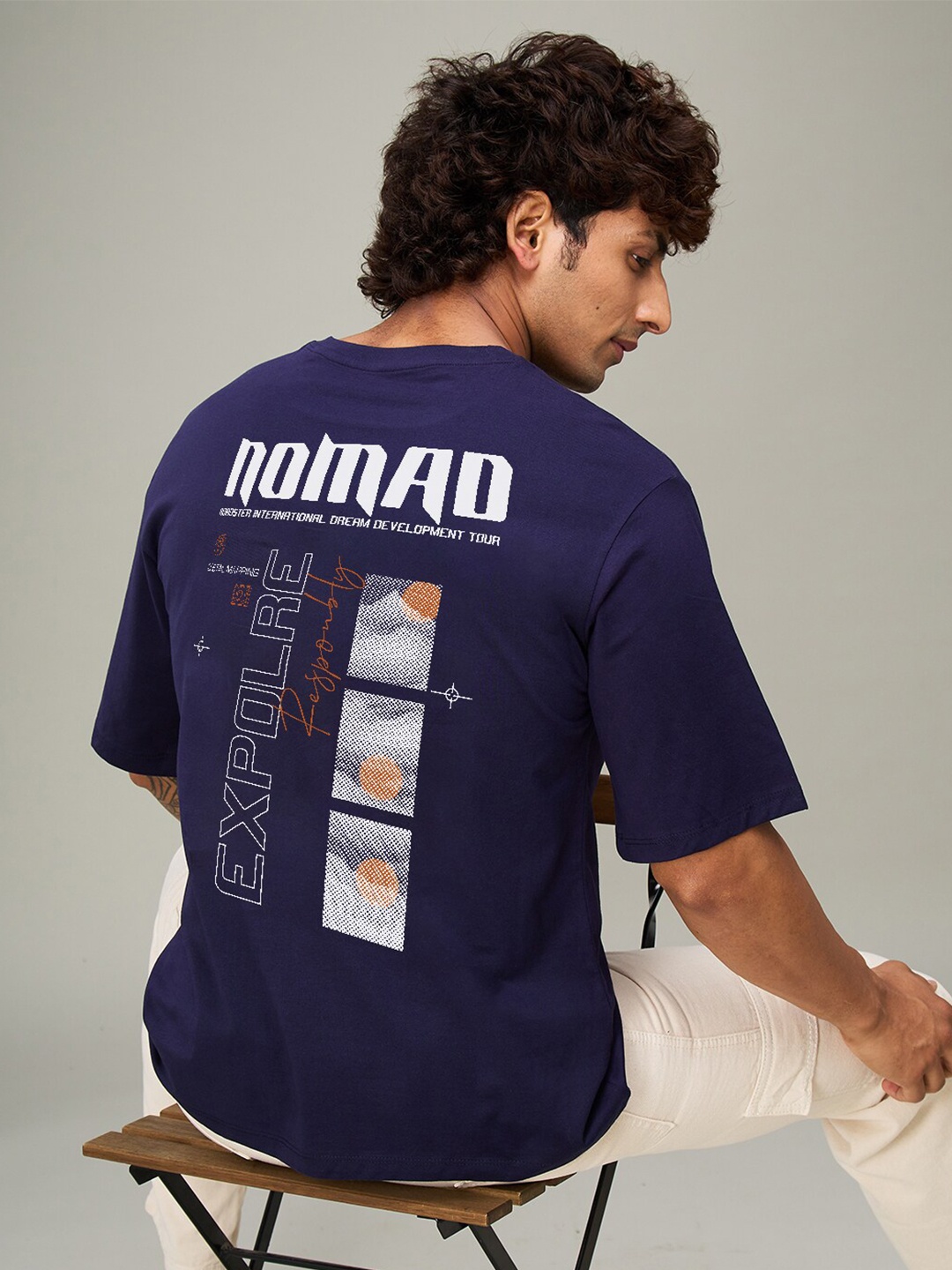 

The Roadster Lifestyle Co. Navy Blue Typography Printed Cotton Oversized T-Shirt