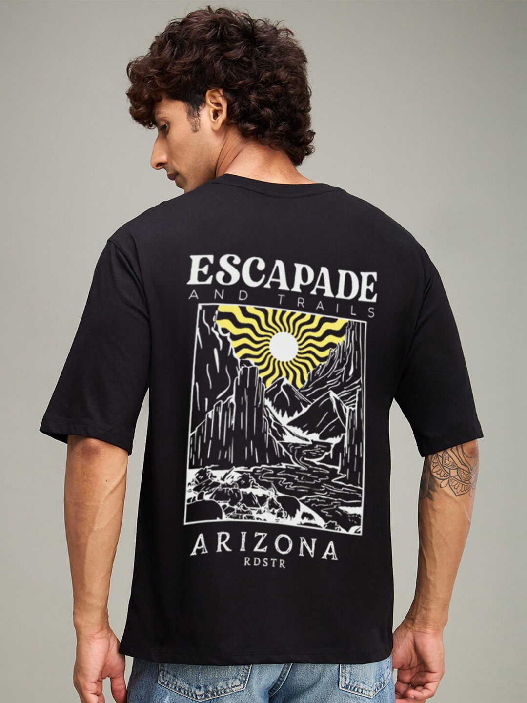 

The Roadster Lifestyle Co. Black Graphic Printed Cotton Oversized T-Shirt
