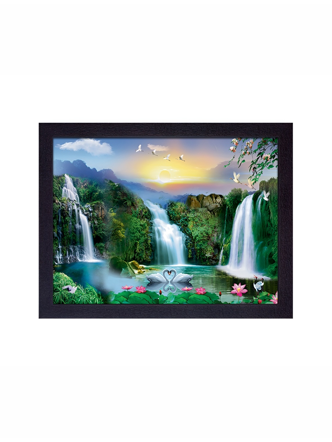 

masstone Black & Blue Waterfall Floral Wall Art, White