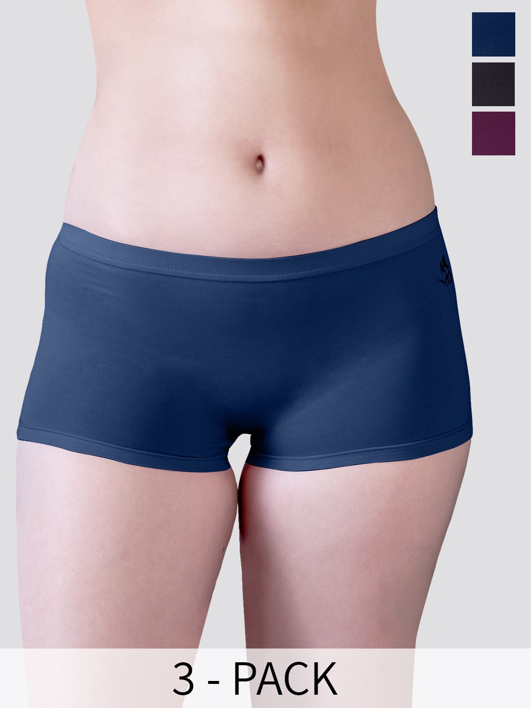 

Kalyani Willow D/C Pack Of 3 Mid-Rise Anti-Odour Boy Shorts Briefs, Blue