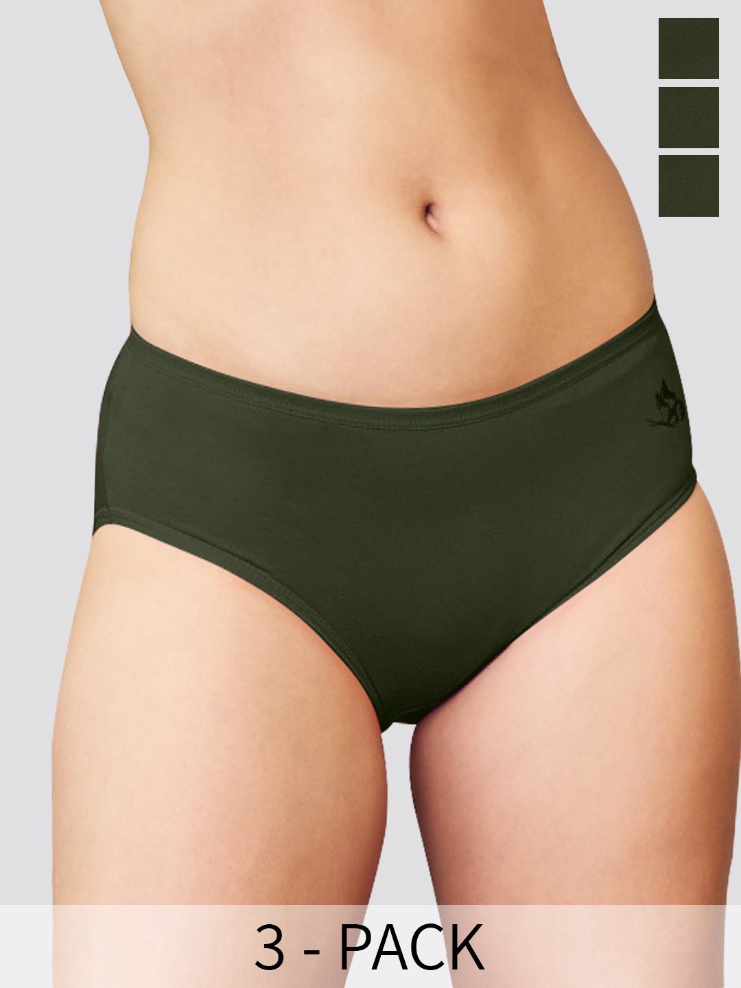 

Kalyani Vami Pack Of 3 Anti-Odour Medium Coverage Hipster Briefs, Olive