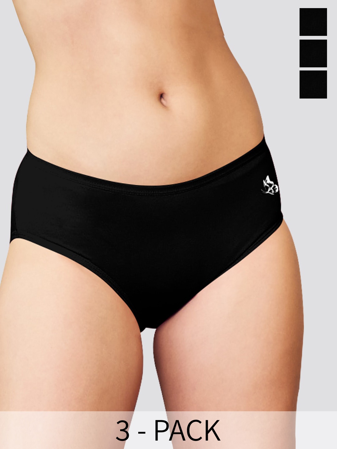 

Kalyani Vami Pack Of 3 Mid-Rise Anti-Odour Medium Coverage Hipster Briefs, Black