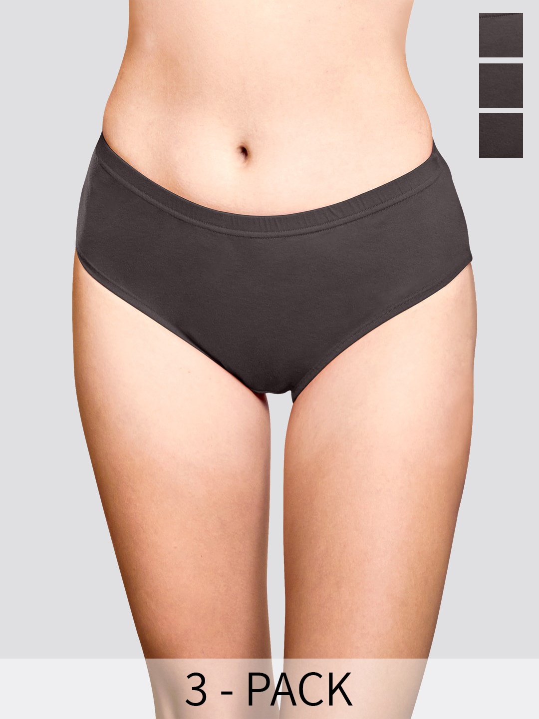 

Kalyani Theo Pack Of 3 Mid-Rise Inner Elastic Anti-Odour Hipster Briefs, Grey