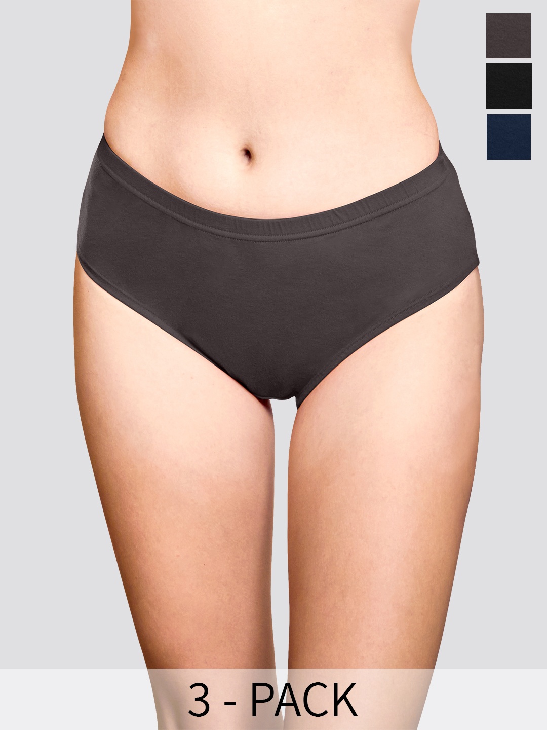 

Kalyani Theo Pack Of 3 Mid-Rise Anti-Odour Medium Coverage Hipster Briefs, Navy blue