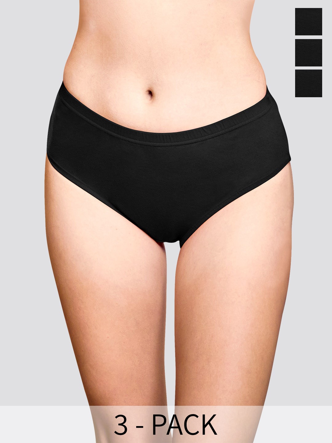 

Kalyani Theo Pack Of 3 Mid-Rise Inner Elastic Anti-Odour Hipster Briefs, Black