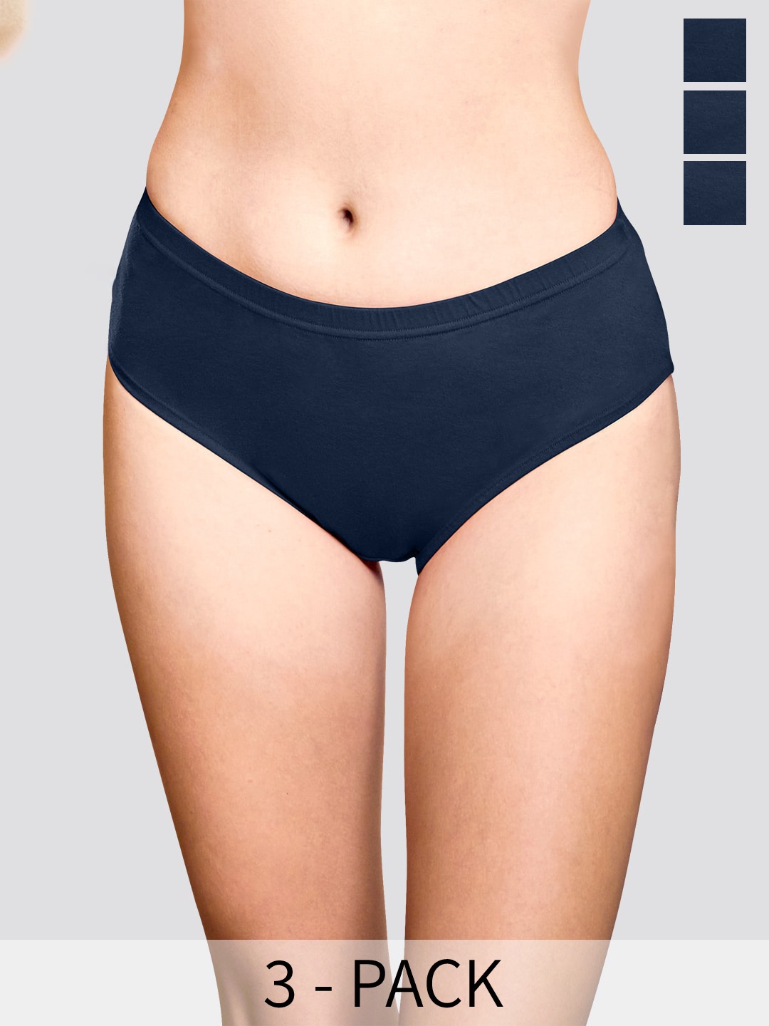 

Kalyani Theo Pack Of 3 Mid-Rise Anti-Odour Hipster Briefs, Navy blue