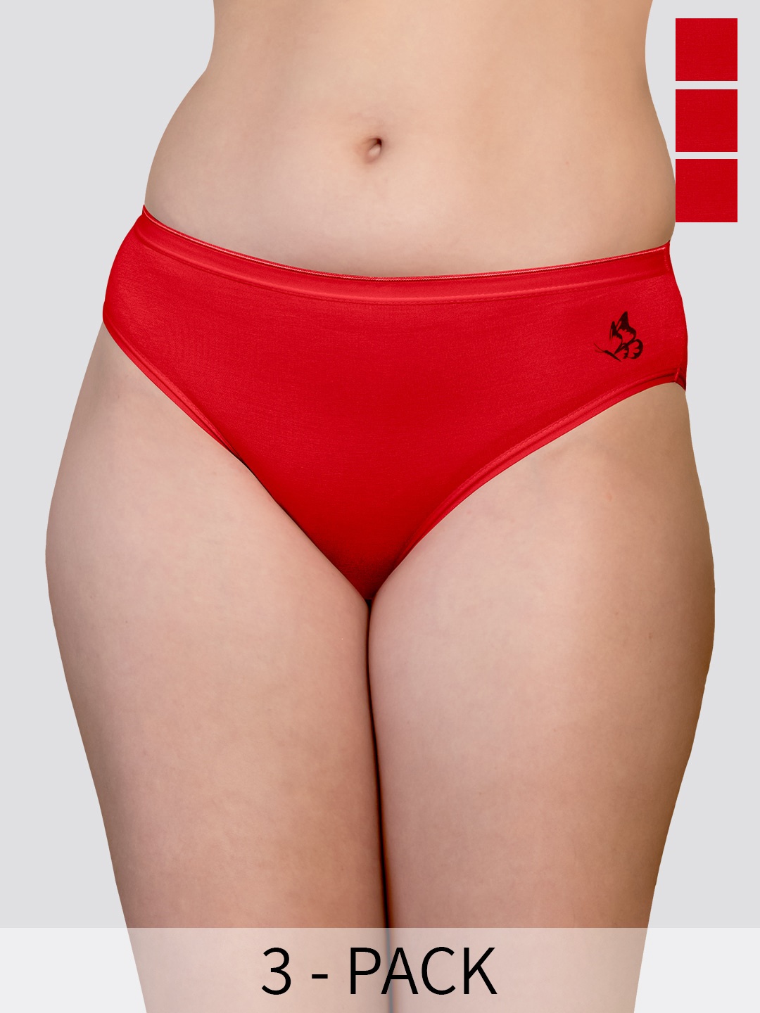 

Kalyani Snow Pack Of 3 Mid-Rise Anti-Odour Hipster Briefs, Red