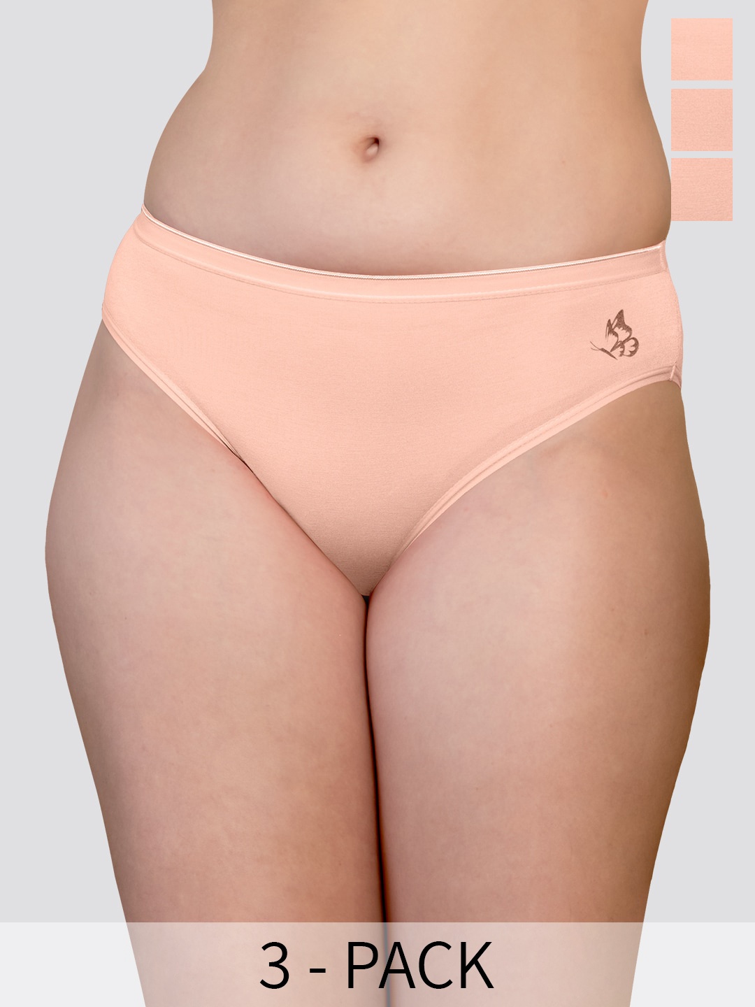 

Kalyani Snow Pack Of 3 Mid-Rise Anti-Odour Hipster Briefs, Peach