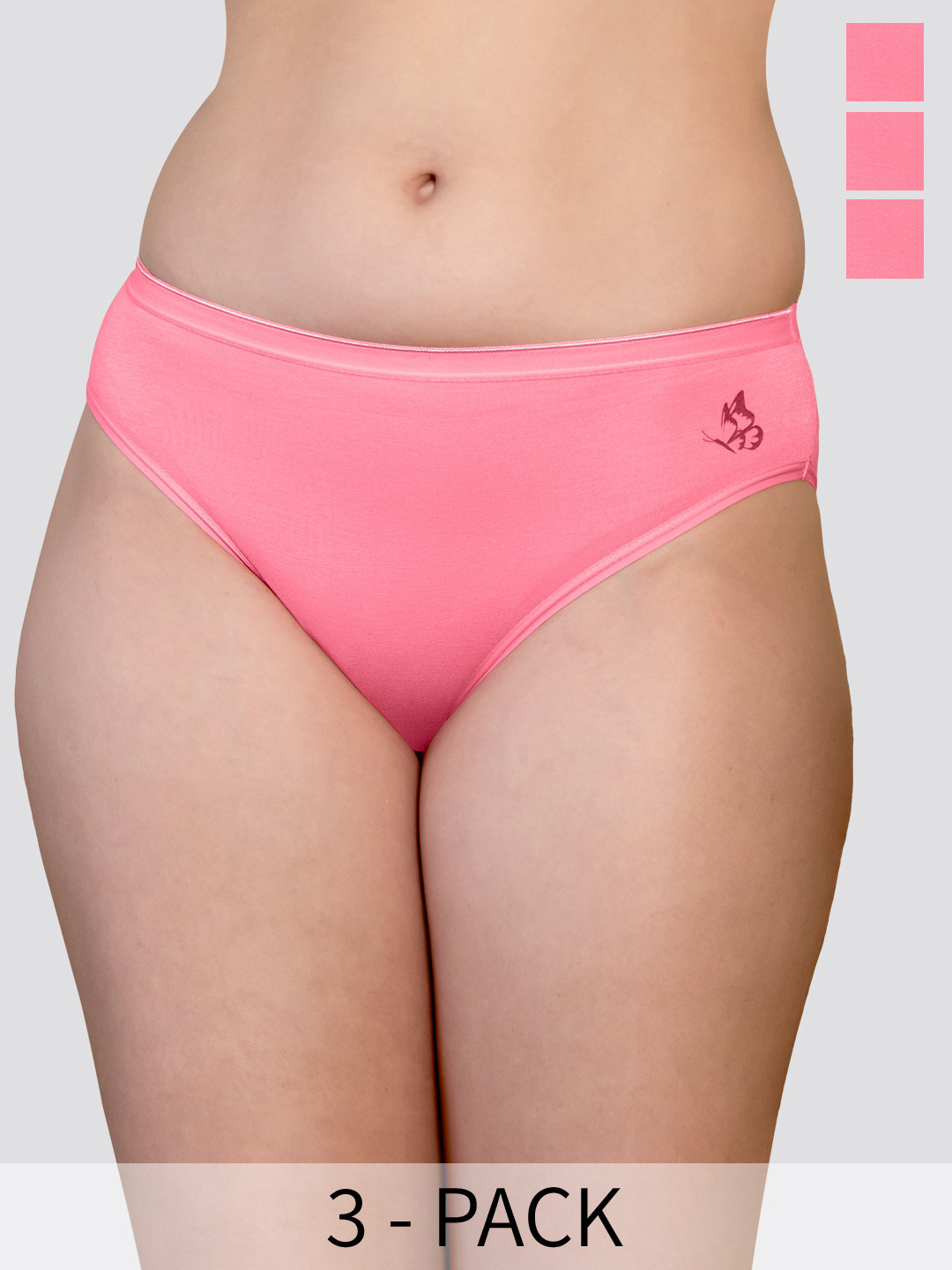 

Kalyani Snow Pack Of 3 Mid-Rise Anti-Odour Hipster Briefs, Pink