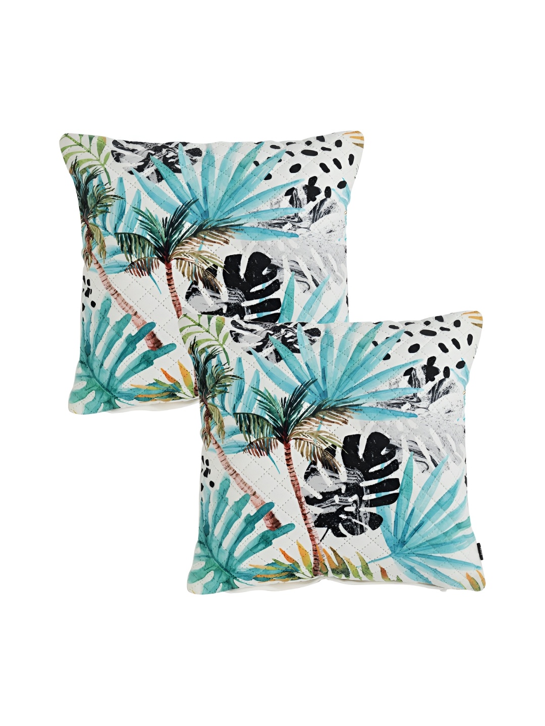 

Aura Turquoise Blue & White 2Pcs Floral Velvet Square Cushion Covers