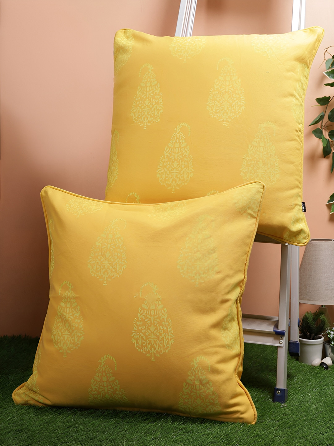 

Aura Yellow 2Pcs Ethnic Motifs Cotton Square Cushion Covers