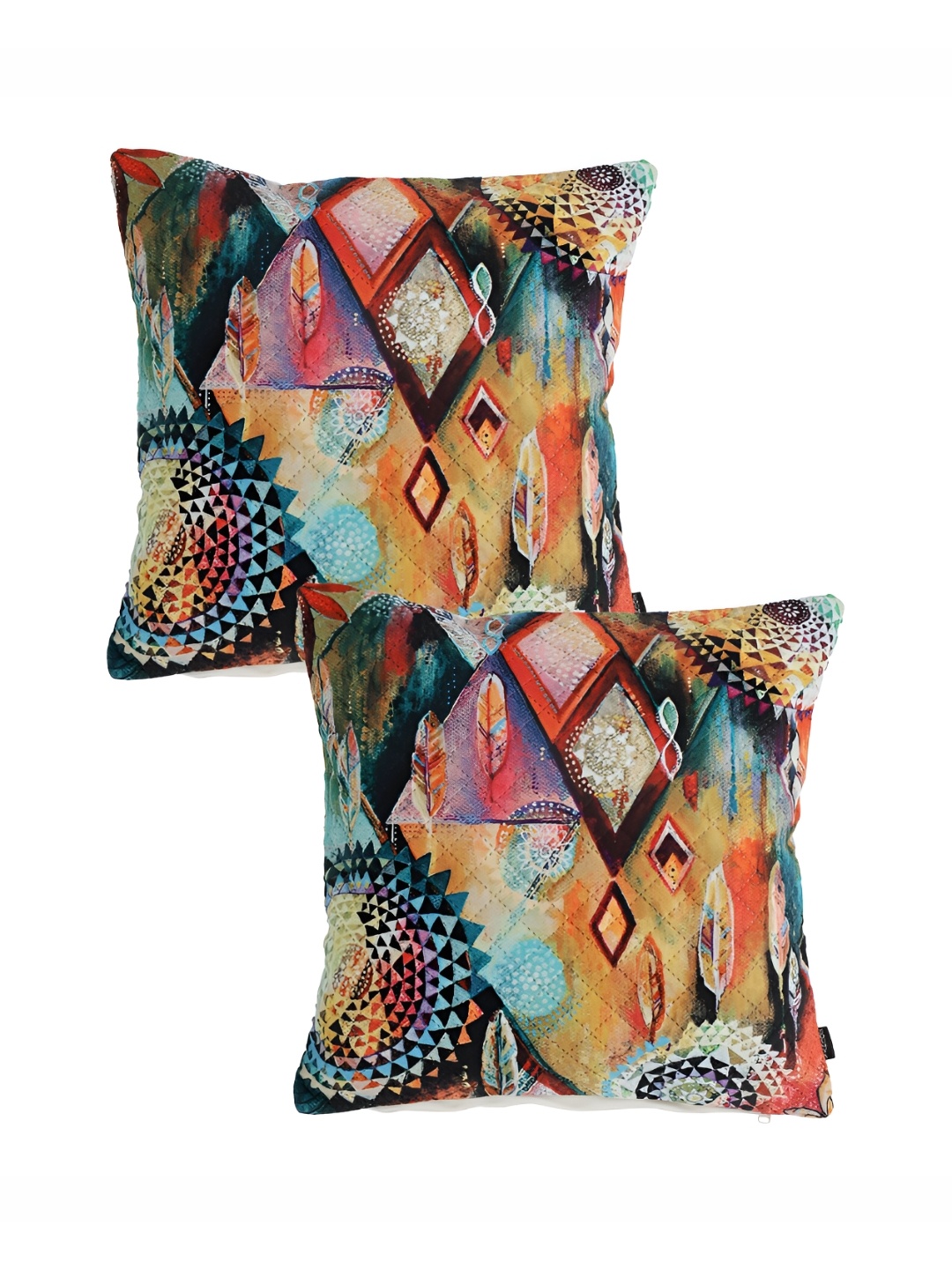

Aura Navy Blue & Yellow 2 Pieces Abstract Square Cushion Covers