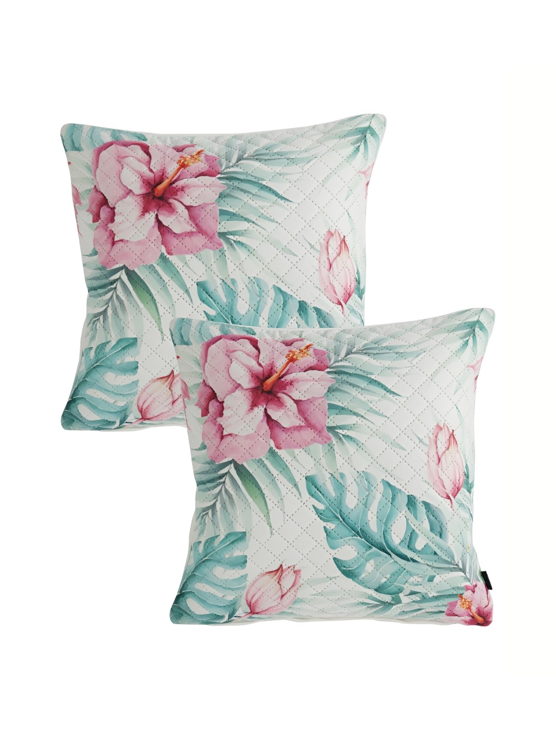 

Aura Green & White 2Pcs Floral Velvet Square Cushion Covers