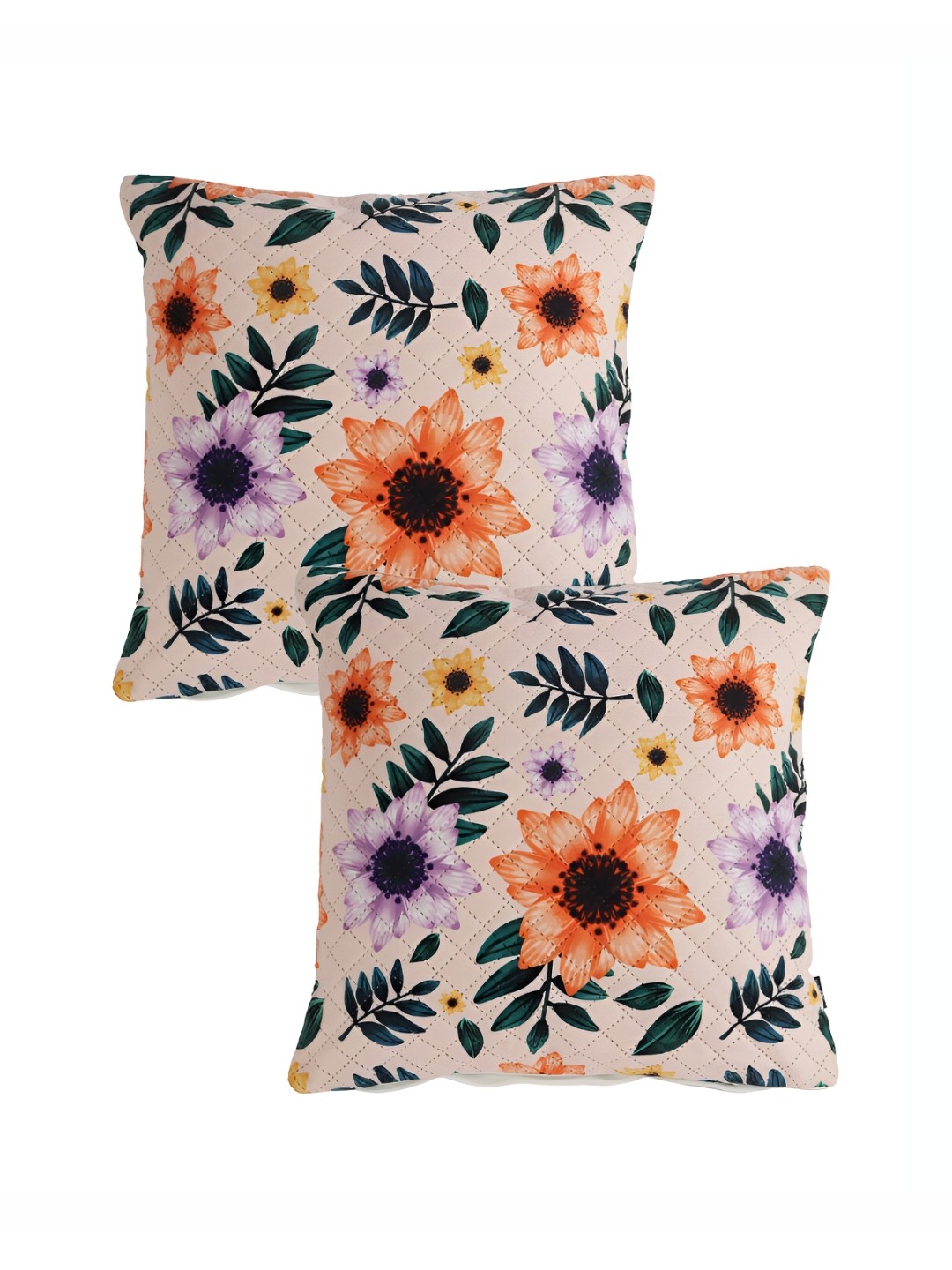 

Aura Orange & Purple 2Pcs Floral Velvet Square Cushion Covers