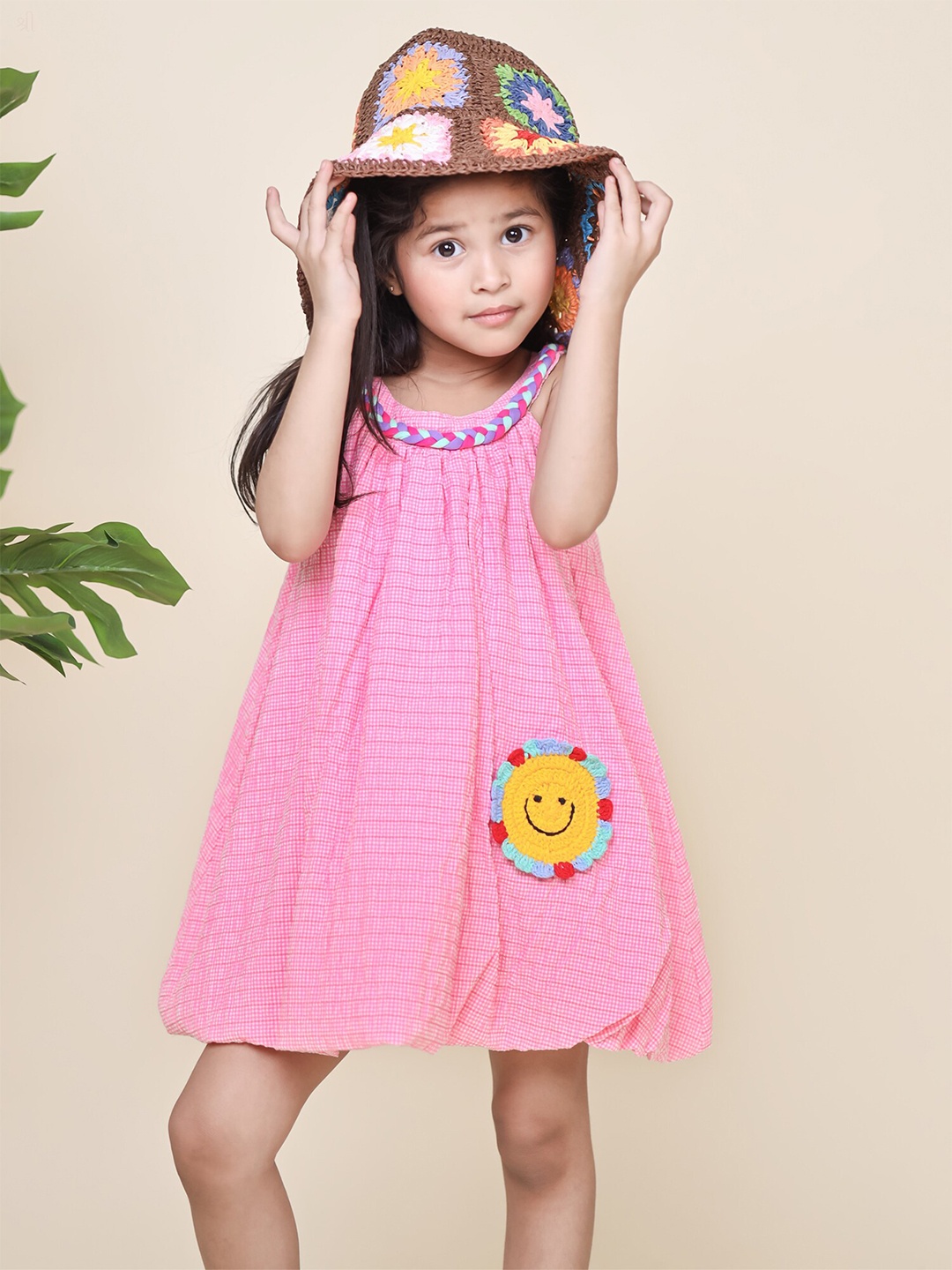 

Little Carrot Girls Checked A-Line Cotton Dress, Pink