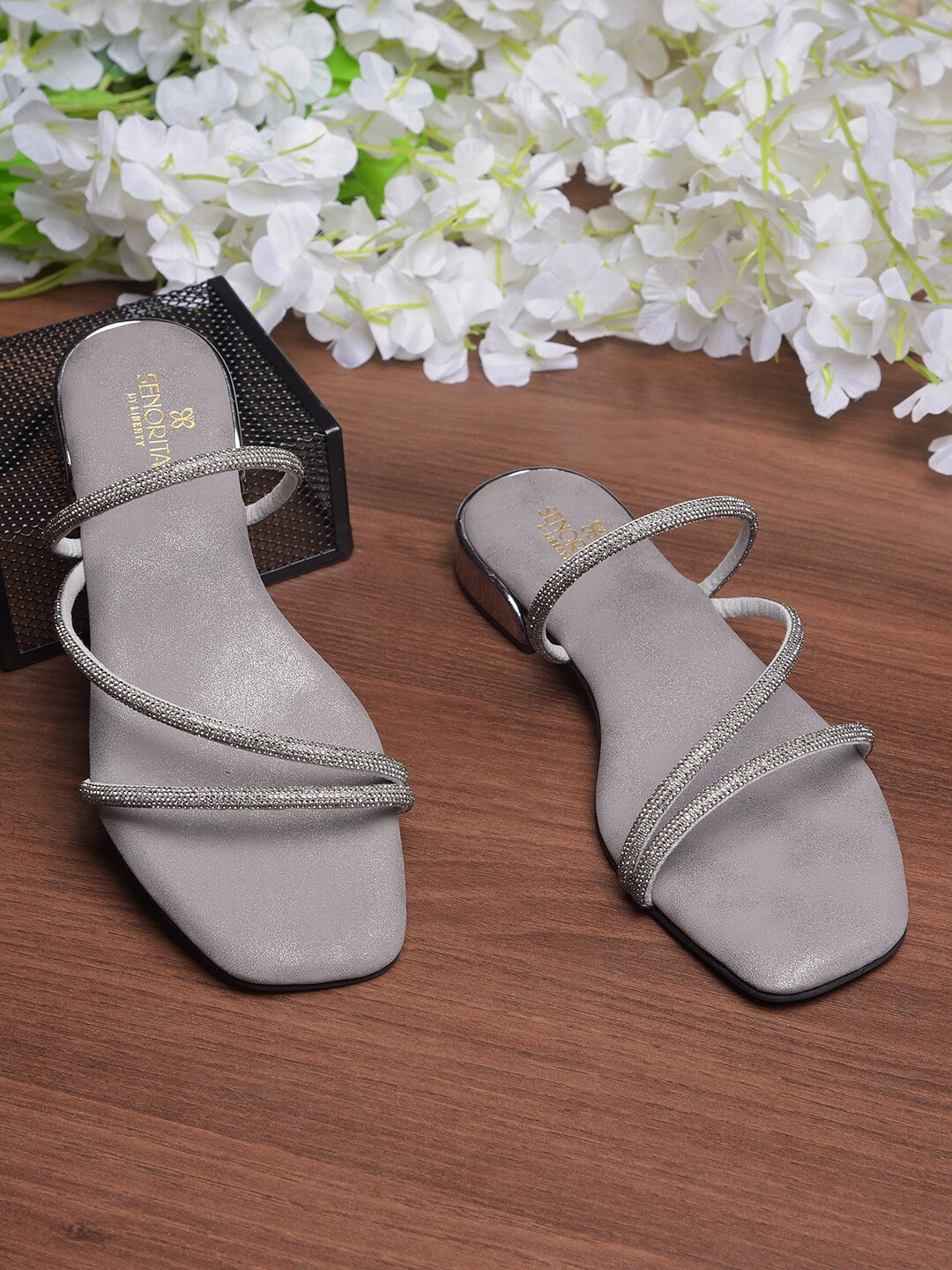 

Liberty Embellished Open Toe Flats, Grey