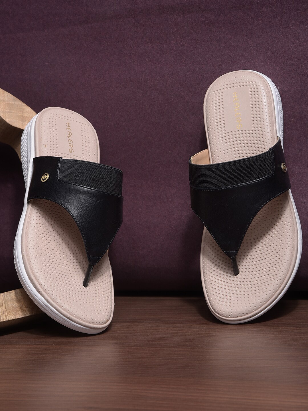 

Liberty Open Toe T-Straps Flats, Black