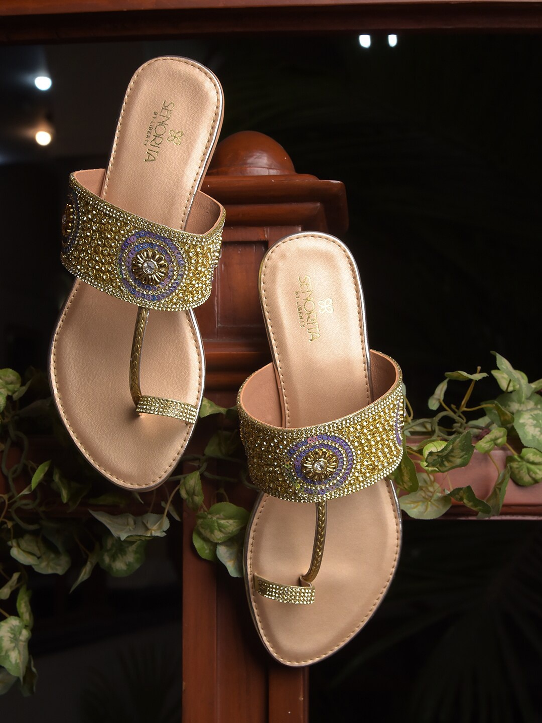 

Liberty Embellished One Toe Flats, Gold