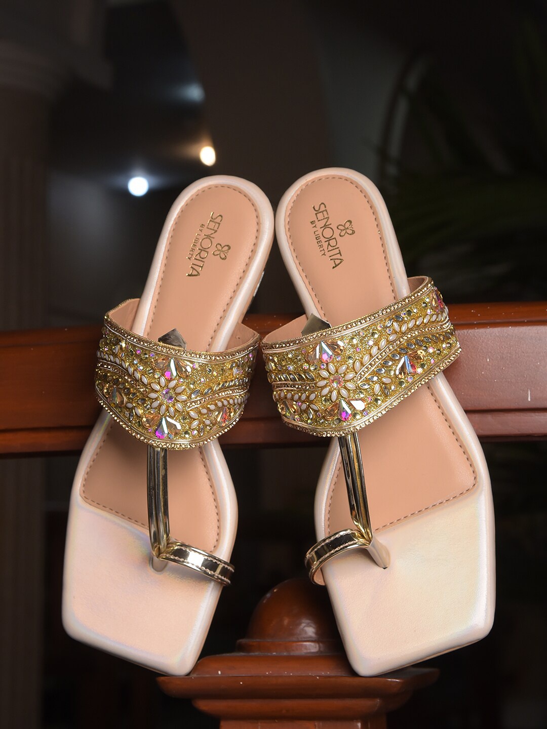 

Liberty Embellished One Toe Flats, Gold