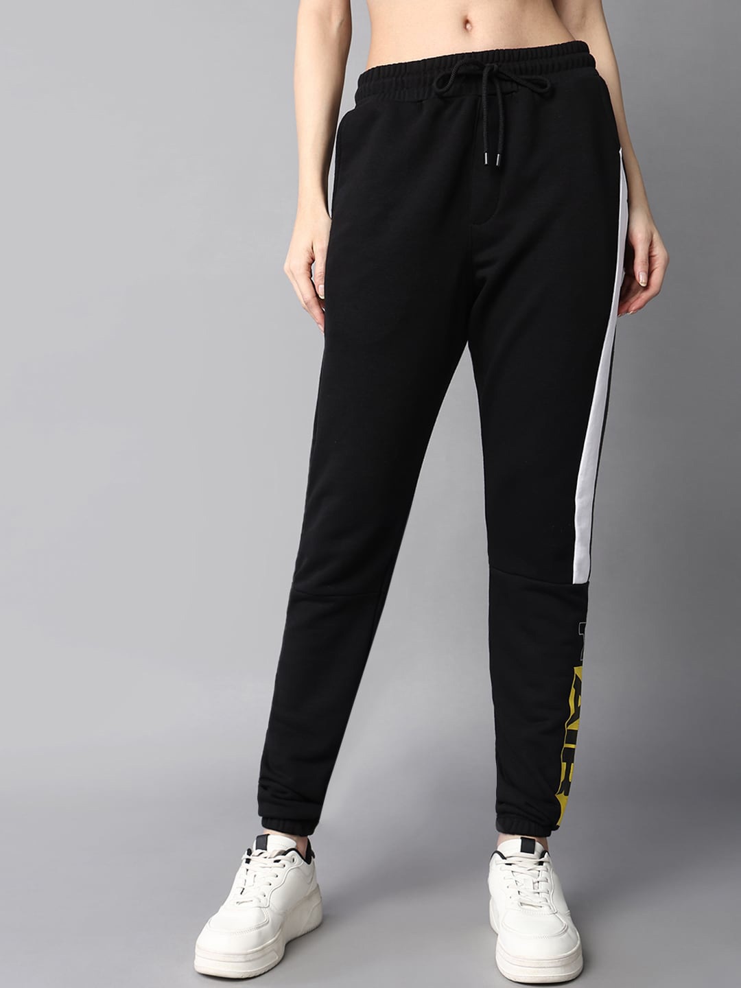 

The Roadster Lifestyle Co. Black Women Mid-Rise Typography Printed Joggers