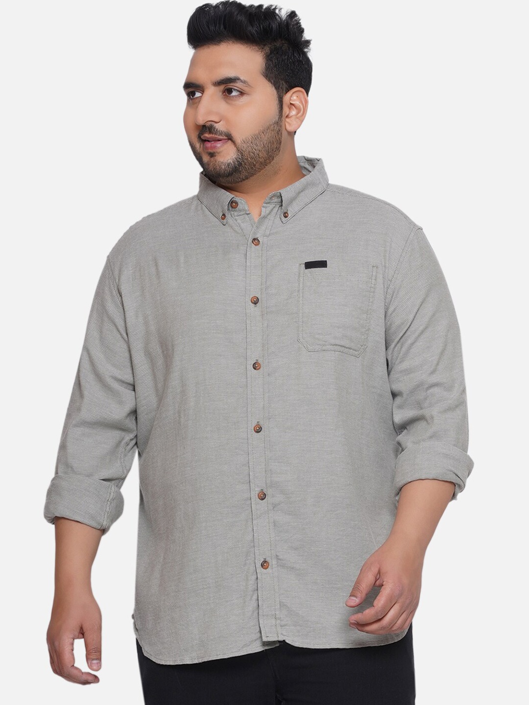 

Santonio Button-Down Collar Classic Pure Cotton Casual Shirt, Grey