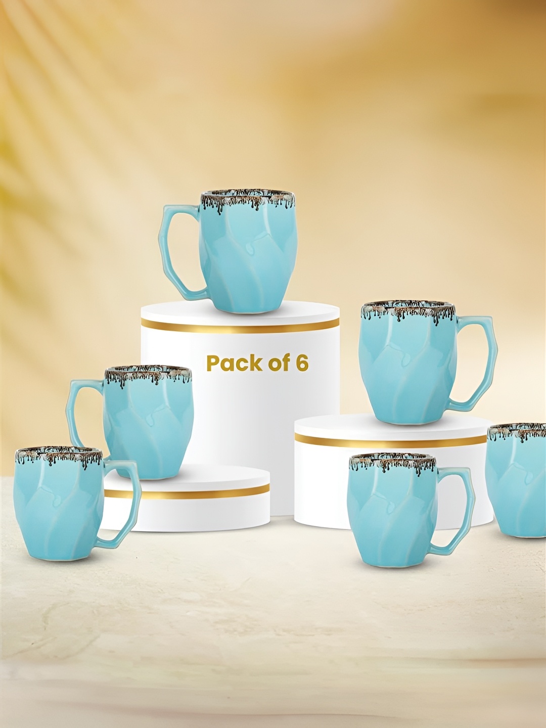 

The Better Home Blue & Green 6 Pieces Printed Ceramic Cups 280 ml Each