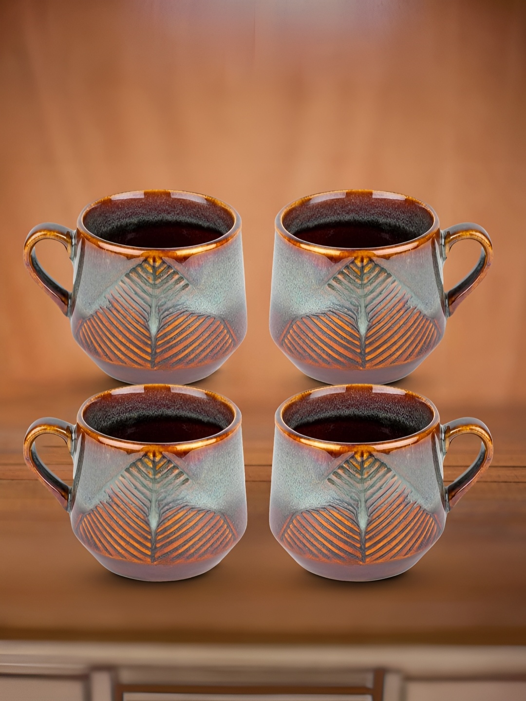 

The Better Home Brown & Grey 4 Pieces Printed Ceramic Cups 200 ml Each