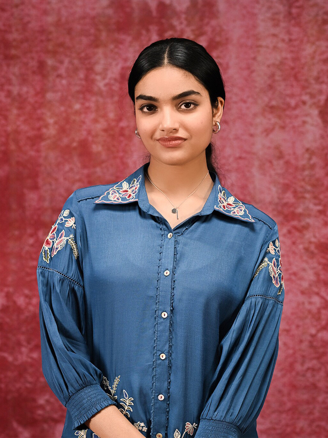 

Lakshita Embroidered Shirt Collar Tunic, Blue