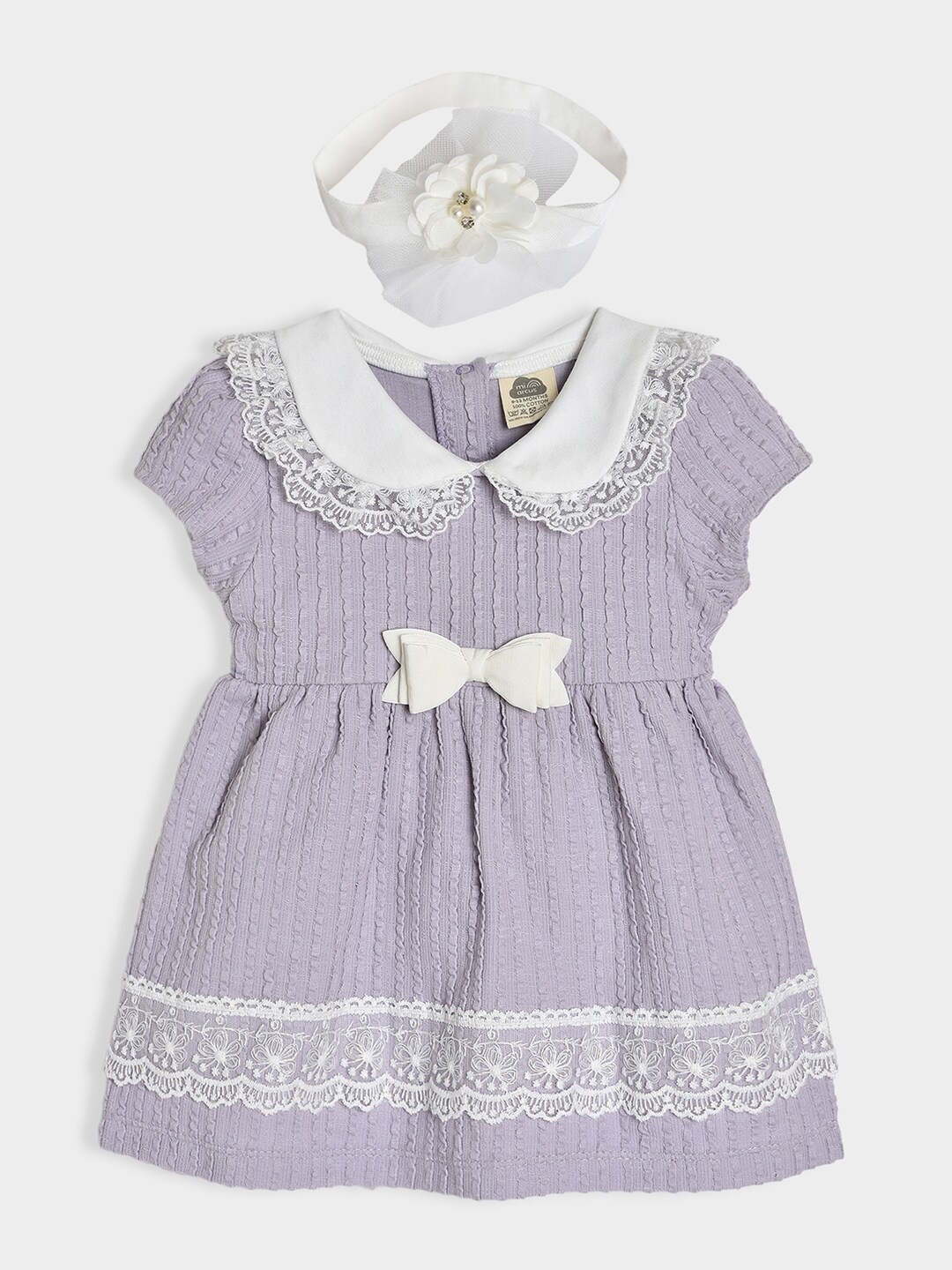 

MiArcus Girls Striped Peter Pan Collar Fit & Flare Dress with Headband, Purple