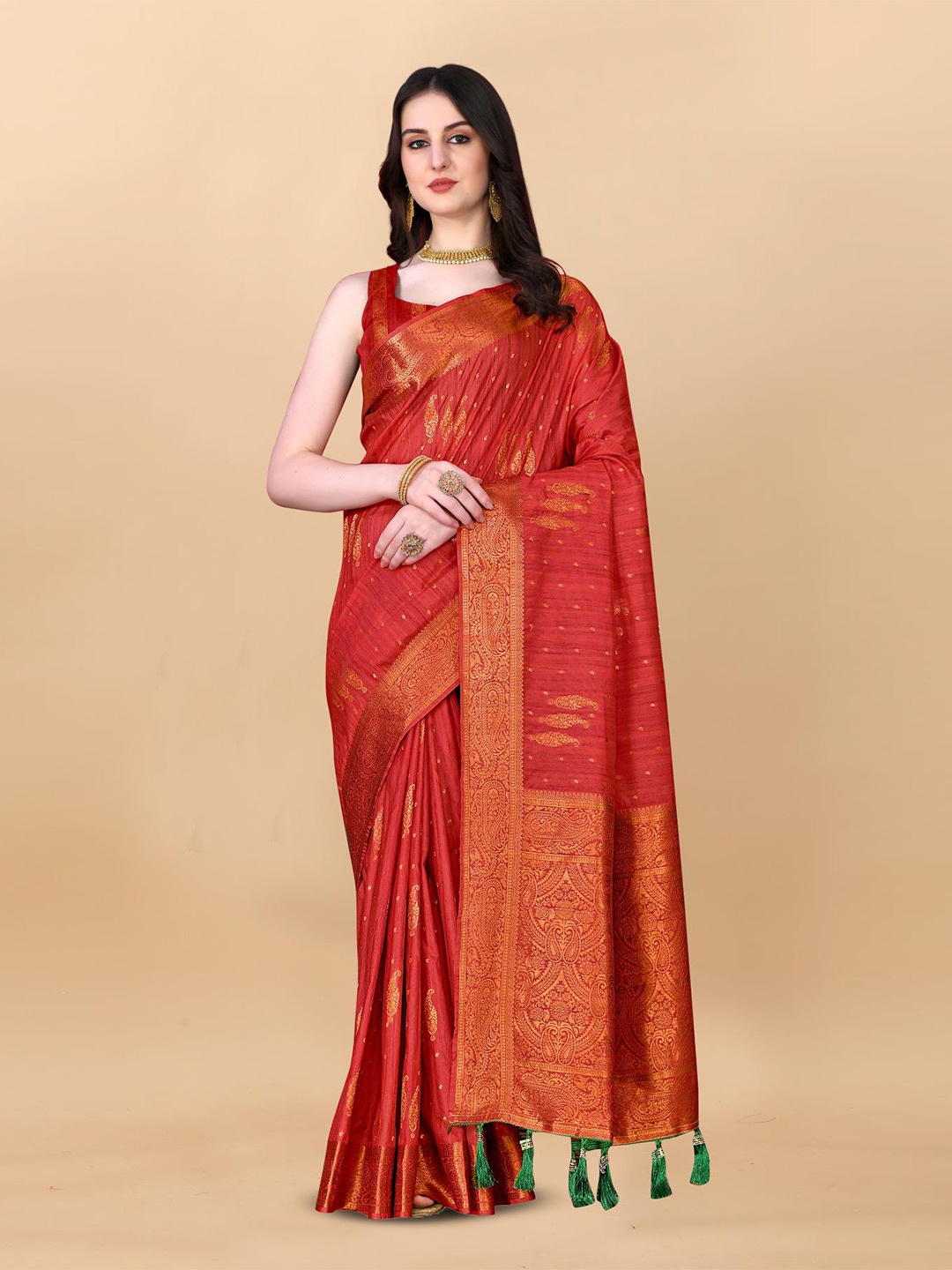 

PATIALAPICKS Woven Design Zari Pure Silk Paithani Saree, Red