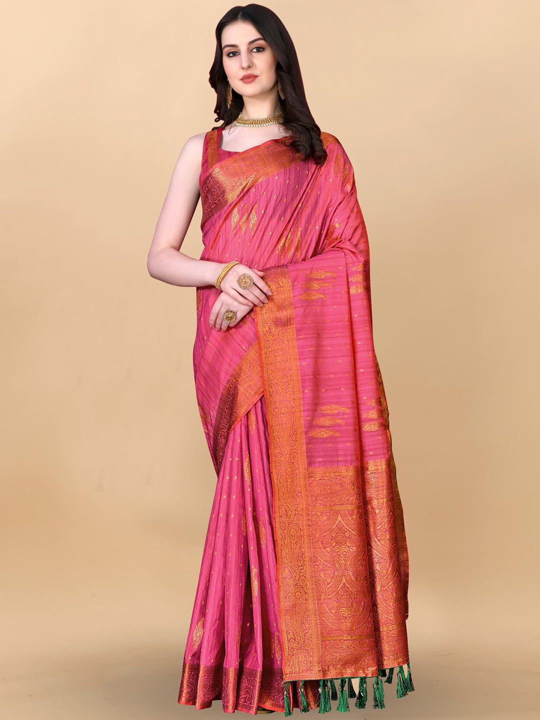 

PATIALAPICKS Woven Design Zari Pure Silk Paithani Saree, Pink