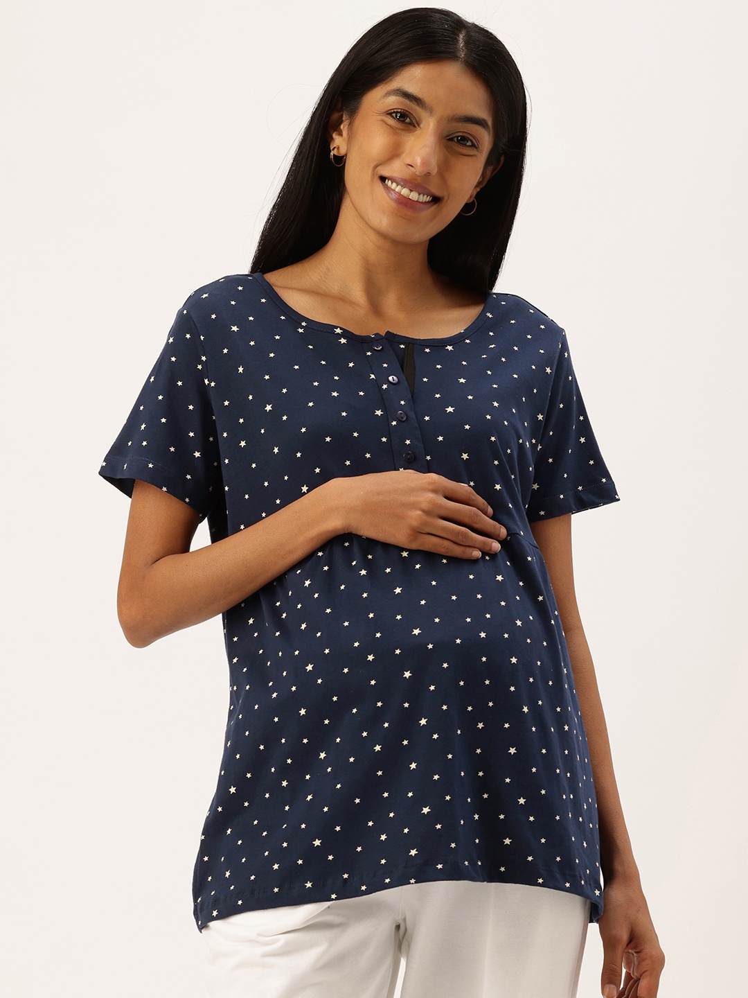 

Nejo Print Pure Cotton Maternity Longline Top, Navy blue