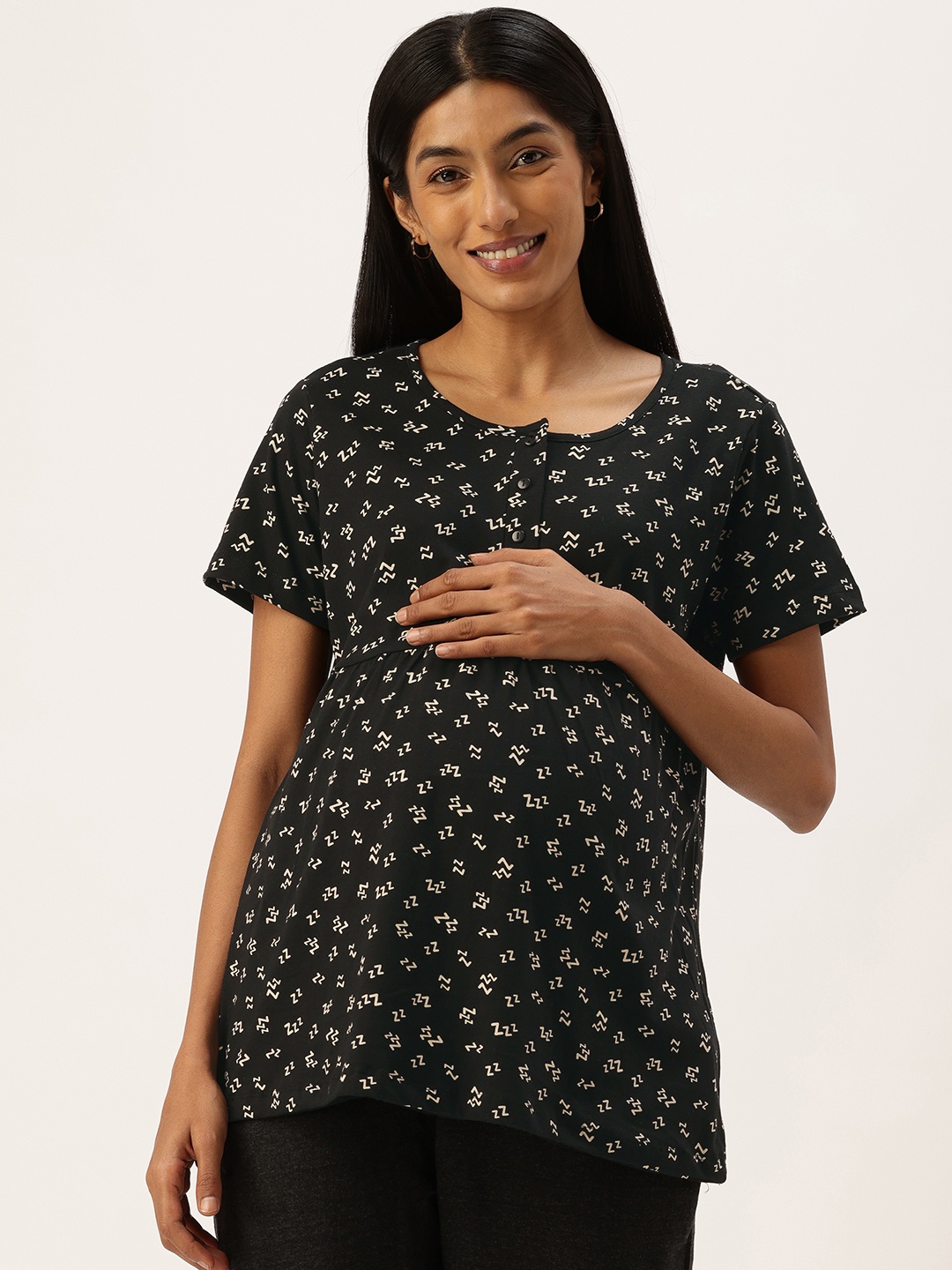 

Nejo Print Pure Cotton Maternity Longline Top, Black