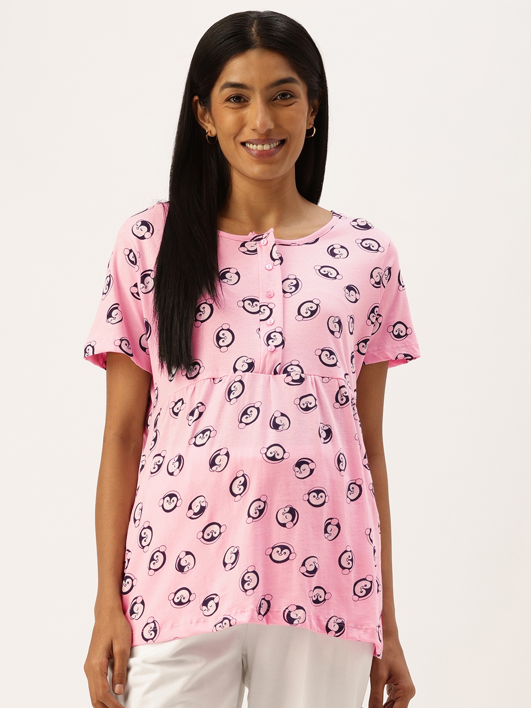 

Nejo Print Pure Cotton Maternity Longline Top, Pink