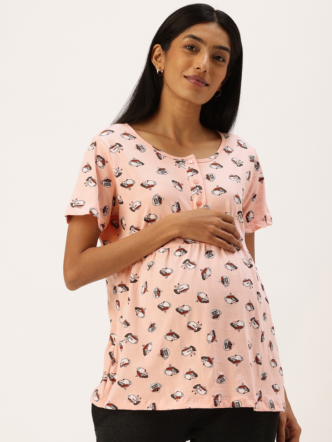 

Nejo Print Pure Cotton Maternity Longline Top, Pink
