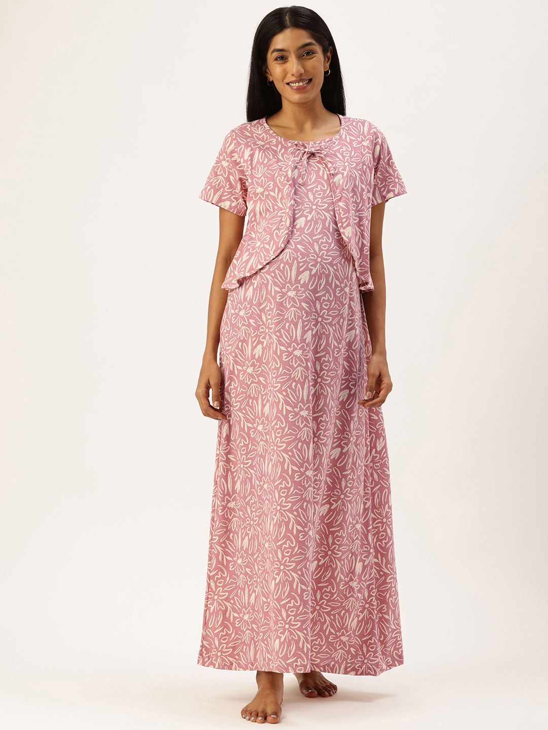 

Nejo Printed Pure Cotton Maternity Maxi Nightdress, Pink